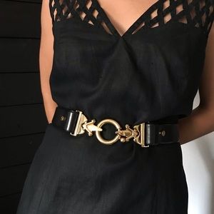 Vintage 1980s St. John leather belt black gold 34